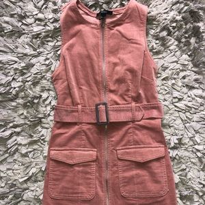 Suede pink zip up dress with belt